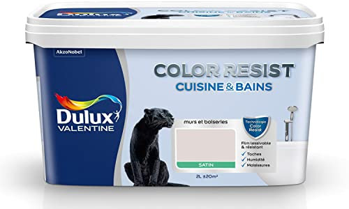 Dulux Valentine Color Resist - Peinture Intérieure Pièces Humides - Pour Murs, Plafonds, Boiseries - Lessivable et Résistante - Couleur : Lin Brut Satin - 2 L - 5262019