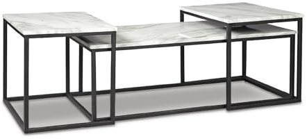 Signature Design by Ashley Donnesta Contemporary 3-Piece Table Set, Includes Coffee Table and 2 End Tables , Black & White