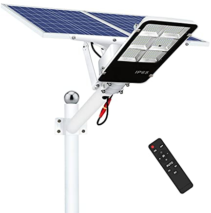 WERISE 800w Lampadaire Solaire Extérieur, 6500K Graduable LED Lampe Solaire Exterieur avec Telecommande, IP65 Étanche Projecteur Solaire Exterieur Puissant pour Jardin Rue Garage Parking
