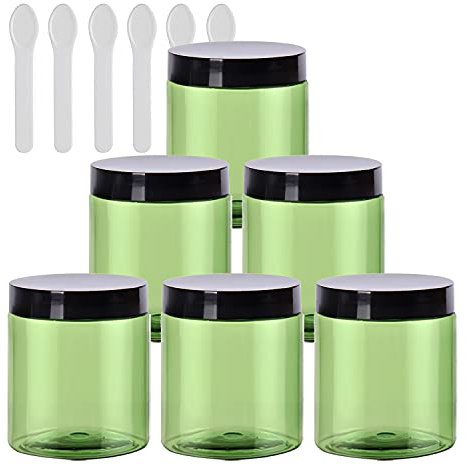 TIANZD 6 Pièces Vides Petit 80 ml Vert Cosmétique Pot en Plastique avec Couvercle Noir 80 g Pots de Cosmétique Crème de Bouteille Contenant avec 6x Spatules