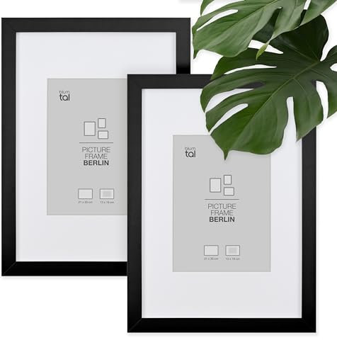 Blumtal - Cadre Photo 21x30 cm (Cadre Photo 13x18 cm Avec Passe Partout) - Lot de 2 - Cadre Photo En Bois MDF - Cadre Photo Mural Et Sur Table - Cadre Photo Sur Pied De Haute Qualité - Noir