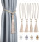 Dalababa 4 Stück Vorhanghalter Raffhalter Gardinenhalter Polyester Baumwoll Seil mit Quaste Vorhang Tiebacks Dekorative Fenster Einfarbig Gardinen Zubehör,Beige