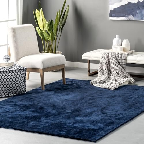 nuLOOM 8' x 10' Cozy Plush Area Rug, Machine Washable, Non-Slip, Soft Fluffy Shag Carpet for Living Room Bedroom Kids Room Nursery Home Decor, Loni Navy