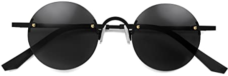 LONDON MOLE Eyewear - Wissenschaftler-Sonnenbrille - Randlose Sonnenbrille - Runde Sonnenbrille - Modemarke - UV400 Schutz - Coole Sonnenbrille - Federscharniere (Matte Black, Schwarz)