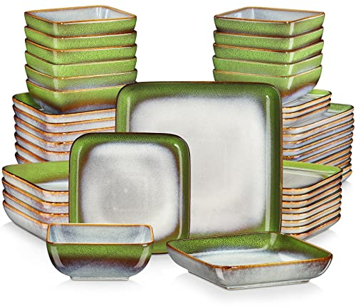 Tafelservice steinzeug, vancasso 48 teiliges STERN Kombiservice Set, quadratishes Geschirrset 4-12 Personen, Beinhaltet Müslischalen, Suppenteller, Dessertteller und Speiseteller