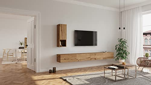 Wuun® Somero Lowboard Tv-Board Wohnwand SW1 (Board: Eiche/Hochschrank: Eiche, 280cm (140cm x 2))