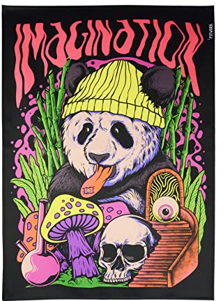 PSYWORK Schwarzlicht Stoffposter Neon | Imagination Panda | 0,5 x 0,7m | UV-aktiv | fluoreszierend | Wandbehang Stoffbanner Poster Wandbild Kunstdruck Dekobild Dekoration Wandteppich