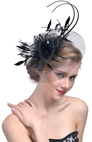 Femme Bibi de Cérémonie Petit Chapeau de Mariage Fascinator Chapeau Nuptiale Plume Elégant avec Voilette Coiffure Serre Tête Bandeau Mariée Épingle à Cheveux pour Soirée Déguisment Cocktail Bal