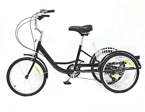 Frederimo 3 Räder Fahrrad, 20 Zoll 8-Gang Dreirad mit Korb und Einkaufskorb Schwarz Tricycle für ältere Menschen, Mädchen, Jungen, Herren und Damen