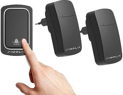 SIMPLIT “QX-001” Batterielose Funkklingel - Klingel Haustür, Kabellose Türklingel Funk Set 180m Reichweite, IP44 Aussen Wasserdicht, 4 Tonstufen - 38 Melodien, SET, 2 Plug-In-Empfänger und 1 Sender