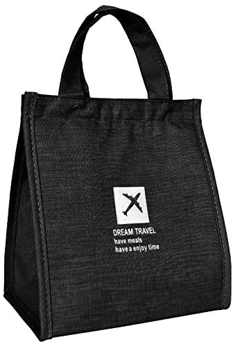 Kühltasche Thermotasche Faltbar Lunchtasche Isoliert, Lunch Taschen Tragbar, Schwarz Picknicktasche Isoliertasche für Arbeit Camping Barbecue Büro Schule Männer Frauen Kinder