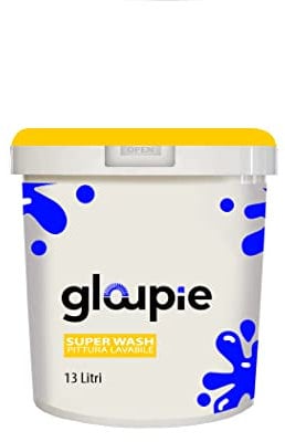 GLOUPIE SUPER WASH Pittura All'Acqua Lavabile Traspirante Per Pareti Per Tutti Gli Ambienti Interni, 13 Lt, Bianco, Made In Italy