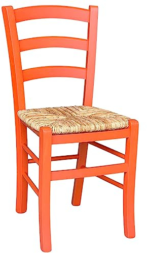 OKAFFAREFATTO MADDALONI Gartenstuhl Venedig aus orangefarbenem Holz mit Sitz aus Reisstroh