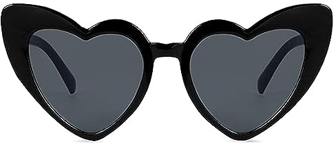 Haierdidi Retro Herz Sonnenbrille - Fashion Herzform Sunglasses, Vintage Herzbrille für Damen, Sonnenschutz, Trendige Weiß (Schwarz)