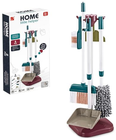 Sobebear 8pcs Kids Cleaning Set and Housekeeping Pretend Play Toy, Realistic Mini Home Broom, Brushes, Mops for Role Play, Pretend Household Cleaning Set Educational Toy for Boys and Girls Age 3+