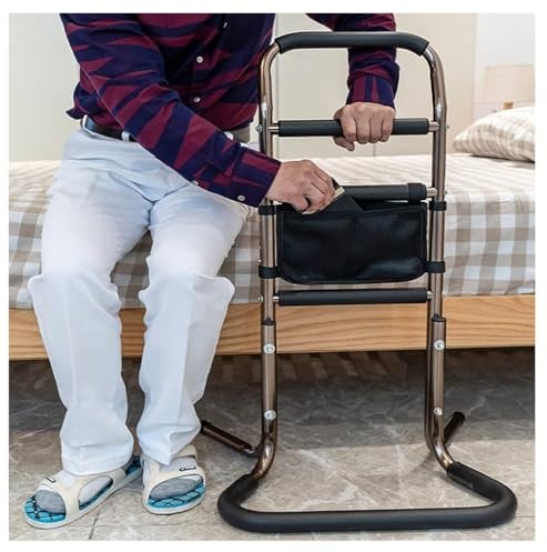 BLUEZY Bettschiene sitzhilfe Bett senioren Mobile Aufstehhilfe Aufsteh-und Sitzhilfe, Stützgestell mit 4 Haltegriffen, Höhenverstellbarer Haltegriff für Senioren Stand, belastbar 136kg B
