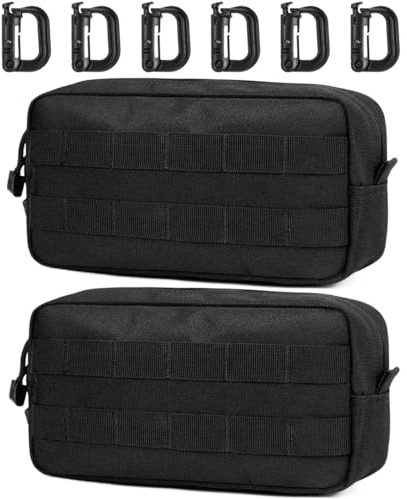 MUCHER Molle Tasche Taktische Hüfttaschen EDC Utility Bauchtasche Hüfttasche mit 3 Haken für Outdoor Wandern Jagdcamping Training (B - Schwarz - 2 Stück)