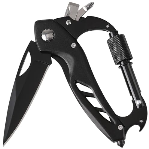 Xnourney Multitool Moschettone, EDC moschettone portachiavi con apribottiglie, rompighiaccio e cacciavite, per uomini, attrezzature di sopravvivenza per campeggio, escursioni