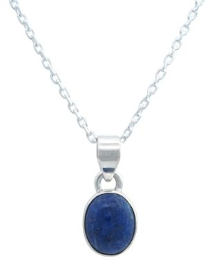 mantraroma Kettenanhänger 925 Silber Lapis Lazuli blauer Stein Edelstein Kettenanhänger Damen Sterling Silber Halskette Anhänger Geschenk