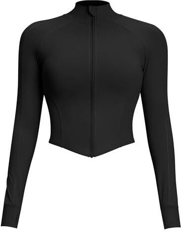 QUEENIEKE Women's Slim Fit Workout Jackets - Zip Up Cropped Yoga BBL Track Jacket Athletic Running Gym Tops (Black, Small)