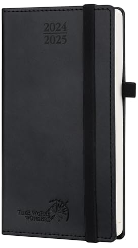 POPRUN Taschenkalender 2025 Klein 16,5 x 9 cm (Aug.2024-Dez.2025) - Kalender 2025 Klein mit PU-Leder - Terminplaner, Planer 1 Woche 2 Seite mit Stiftschlaufe - Schwarz