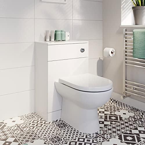 Bathroom BTW Back to Wall Toilet Cloakroom Unit 500mm Bathroom Furniture Unit Modern Matte White D Shaped Toilet Pan Concealed Cistern Soft Close Seat Flat Pack