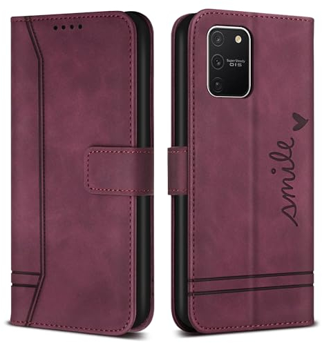 Bravoday Hülle für Samsung Galaxy S10 Lite, PU Leder Flip Case mit Kartenfächern, Kickstand & Magnetverschluss, Weinrot