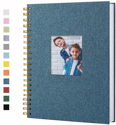 Hiwhy Scrapbook Fotoalben Leineneinband 28x20,5 cm 80 Seiten Hardcover Kraft Weiß Seiten Erinnerung Scrapbooking Buch für Hochzeit Reise Baby Dusche Gästebuch, Dunkelblau