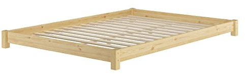 Erst-Holz Flaches Futon-Doppelbett Bodenbett Niedrigbett 160x200 Kiefer massiv V-60.51-16, Ausstattung:Rollrost inkl.