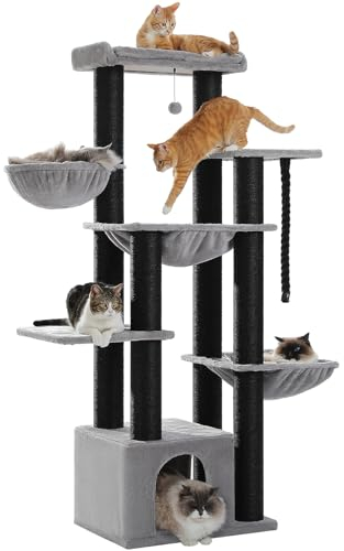 PAWZ Road Rascador para Gatos Grandes Estable con Varios Niveles, rascador Grande con Hamaca, 13 Postes de sisal (Dia 11 cm), Gran Barra de Asiento, rascador XXL 169