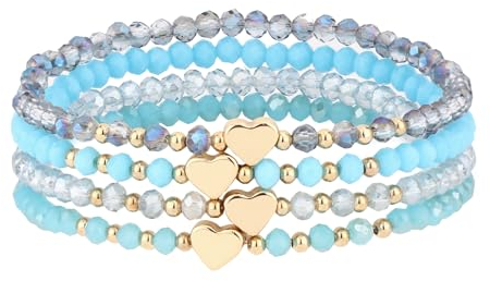GoPaw Damen Kristall Perlen Armband,Mehrschichtiges Steine Armband,Damen Kristall Perlen Armband,Paar/Freundschafts/Partner Armbänder (Blaugrau-Herz)