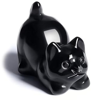 CrystalTears Black Obsidian Crystal Cat Figurine Ornament for Cat Lover Cute Cats Gifts for Women Healing Crystals Gemstone Cats Statue for Home Office Desk Decor, Good Luck Crystal Gift for Christmas