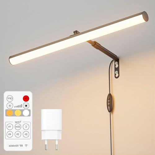 irotine Schwarz Bilderleuchte mit Fernbedienung Plug in,4W Dimmbare Bilderlampe Plugin mit Timer,3000K-6000K Bild Beleuchtung,Drehbares Bilderrahmen Beleuchtung,LED Bildbeleuchtung