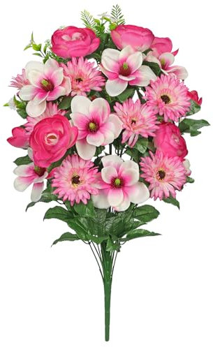 Briful Memorial Day Flowers for Cemetery, 36 Stems Realistic Mixed Rose Mums Magnolias Artificial Flowers Bouquet Bush,Cemetery Flowers for Grave, 25.9 in. Sympathy Silk Cemetery Flowers