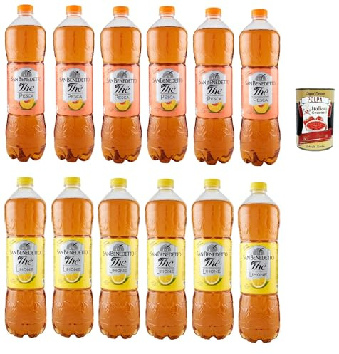 Italian Gourmet Testpaket tè pesca limone Eistee Pfirsich Zitrone 12 x 1.5L | Senza conservanti né coloranti artificiali, erfrischend kalt für Sommer und, Gesamtnettogewicht 18 L + Kostenlos Polpa 400g