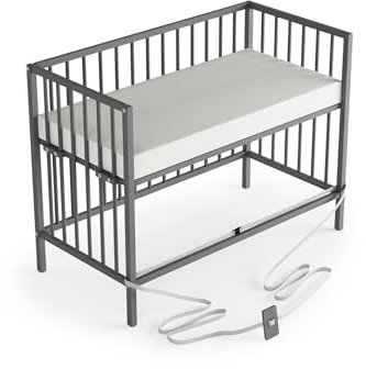 Sämann Baby Beistellbett 60x120 cm mit Premium Matratze SleepPlus - nutzbar von 0 bis 4 Jahre - umbaubar zum Babybett -Gurtsystem & höhenverstellbar - grau (mit SleepPlus Matratze, grau)