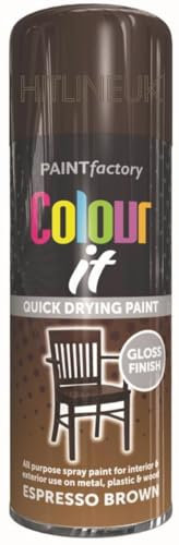 HitlineUK 400ML Brown Gloss Paint DIY Wood Paint Plastic Paint Metal All Purpose Brown Spray Paint