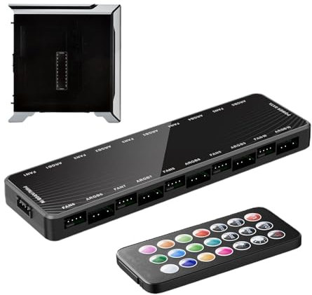 RGB Computer Light Adapter with Remote Control, Fan Hub Splitter | Fan Speed Controller Ports Fan Temperature Controller Pwm,Pc Fan Hub Pwm Integrator