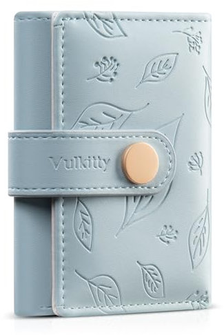 Vulkitty Petit portefeuille pour femme, portefeuille mignon en cuir à trois volets avec fenêtre d'identité, blocage RFID, porte-cartes ultra fin et compact, portefeuille élégant pour femme, bleu,