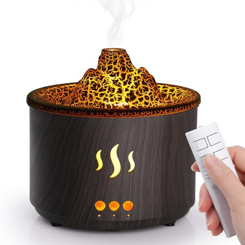 Simpeak 400ml Essential Oil Diffuser with Remote Control, Volcano Shape Ultrasonic Aroma Diffuser with Timer, LED Light, BPA Free diffusers for home/Yoga/Office/Spa - Dark brown