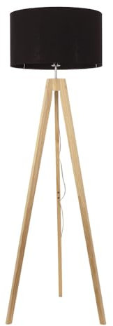 ValueLights | Natural Wood Tripod Floor Lamp with Black Fabric Drum Lampshade Living Room Hallway Light | Floor Lamps, Home Décor & Improvement Essential | Included LED Bulb