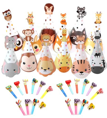 Osuter Partyhüte 12 Stücke Party Hüte Partyhut Geburtstag Partyhütchen mit 20 Stücke Lufttröte für Festival Dekoration