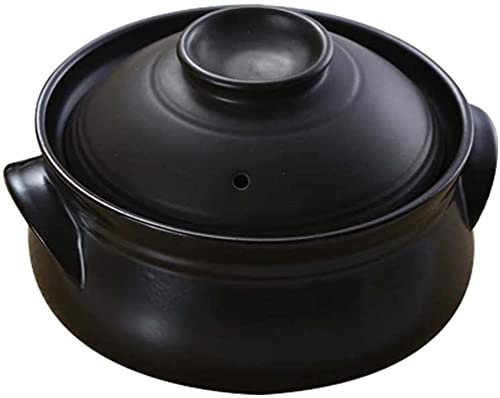 Cacerola de cerámica redonda con doble asa, cazuela cubierta, sopera de cerámica con fuego abierto, cazuela de barro negra resistente al calor, olla de barro, utensilios de cocina de cerámica negra,