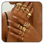 XSDSLS 16 Stück Gold Ringe für Damen Chunky Rings Klobige Ringe Knuckle Ringe Offene Verstellbarer Ring Stapelbare Fingerring Gold Chunky Dome Ring Dicke Offene Ringe Set Stapel Ringe für Frauen