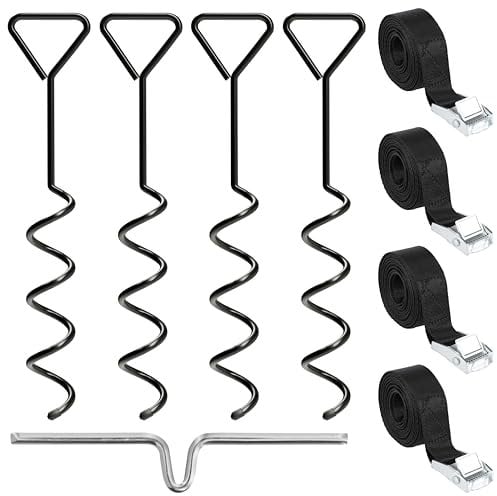 NewHabitat | 8X Erdanker Bodenanker aus Stahl inkl. Gurte | Erdanker Set für Trampolin, Zelt, Pavillion & Schaukel, 18-teiliges Set, 38cm (Schwarz)