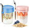 Huamirra Glas Müslibecher to go mit Löffel, 2 Stück 400 ml Glas für Haferflocken über Nacht, Overnight Oats Gläser mit Deckeln und Löffel, Joghurt Versiegelte Glasbecher, für Müsli, Milch, Blau, Rosa