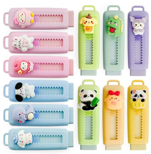 12 Stück Einziehbare Radiergummi Nniedliche Radiergummis Mehrere Farben Push Pull Radiergummi Kinder für Schüler,Schreiben,Büro,Zeichnen,Partygeschenke für Kinder