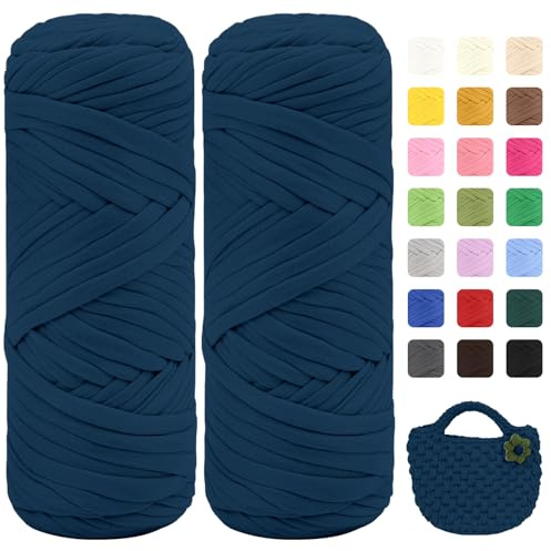 Maxee 400g T-Shirt Garn – 2 er Pack (je 200g/75m), Weiches Beilaufgarn zum Häkeln & Stricken – Farbintensiv & pflegeleicht, Ideal für Häkeltaschen/Körbe/Teppiche DIY Projekte, Handarbeiten und Deko