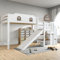 Seyakany Lit Superposé Enfant 90x200cm avec fenêtre et Toboggan,Lit Mezzanine 1 Place avec Escaliers de Rangement avec Rampes,Sommier à Lattes, Cadre en pin, Grand Espace de Rangement, Blanc+Marron