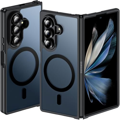 OWKEY Hülle für Samsung Galaxy Z Fold 7 mit MagSafe,Translucent Matt, Anti-Fingerabdruck, Militärischer Schutz, Slim Hardcase Handyhülle für Samsung Fold 7, Schwarz
